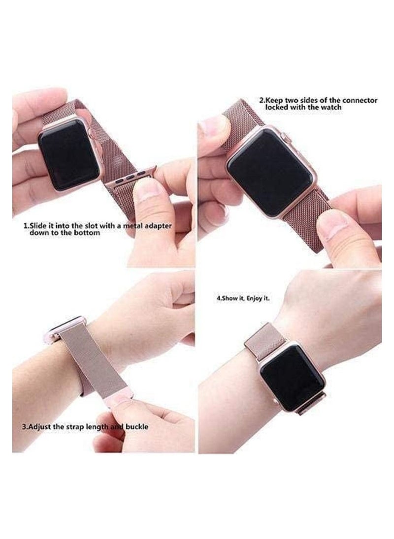 Generic - Magnetic Milanese Loop Stainless Steel Metal Band For Apple iWatch 42mm/44mm Rose Gold - Image 1