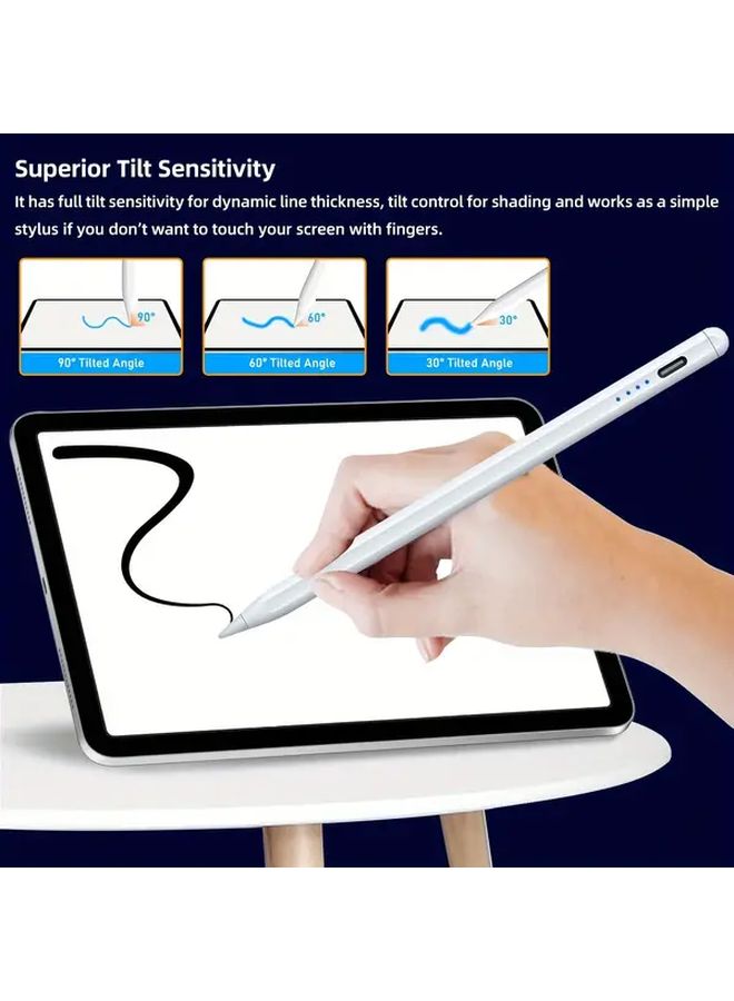 Universal Smart Touch Stylus White Rechargeable Tilt Pen for Android iPhone iOS Tablets - Image 3