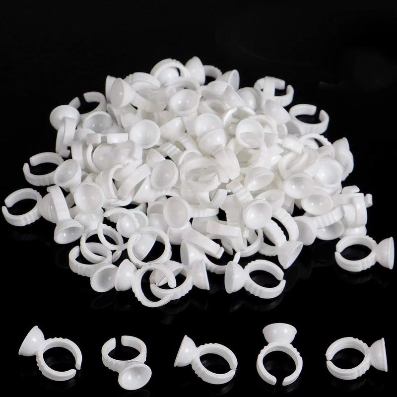 BTArtbox BTArtbox 300PCS Tattoo Rings Cups Disposable Glue Holder Plastic Tattoo Ink Pigment Ring Adhesive Makeup Rings Palette For Eyelash Extension Nail Art 