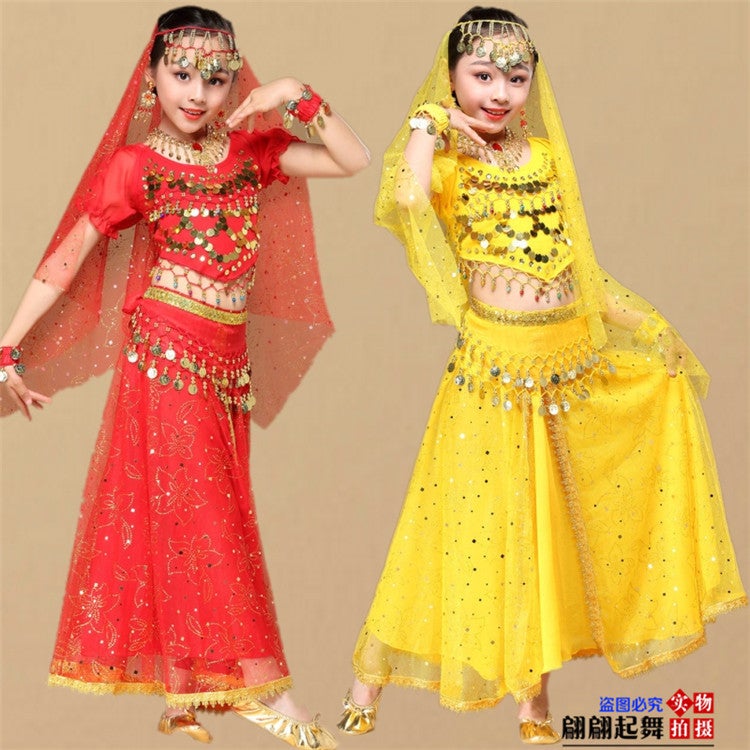 Children'S Belly Dance Performance Clothing Children'S Indian Dance Performance Clothing Short-Sleeved Skirt Suit Children'S Ethnic Dance Clothing - Image 3