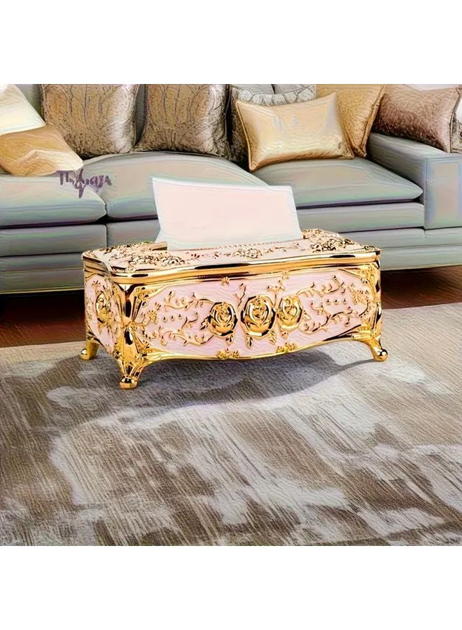 Rose Gold Tissue Box Holder Floral Pattern Square Plastic with Lid Home Decor - Image 5