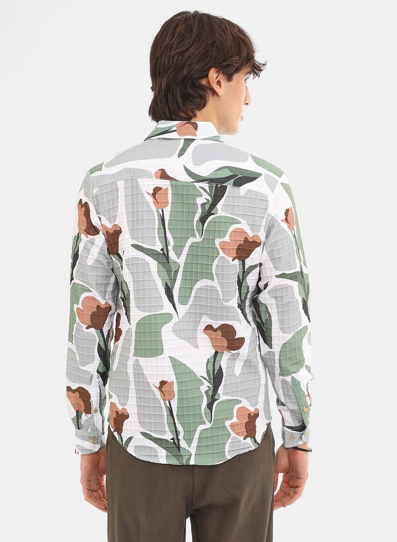 Campus Sutra Men's Pistachio Green & Ash Grey Abstract Tulip Shirt  - Image 5