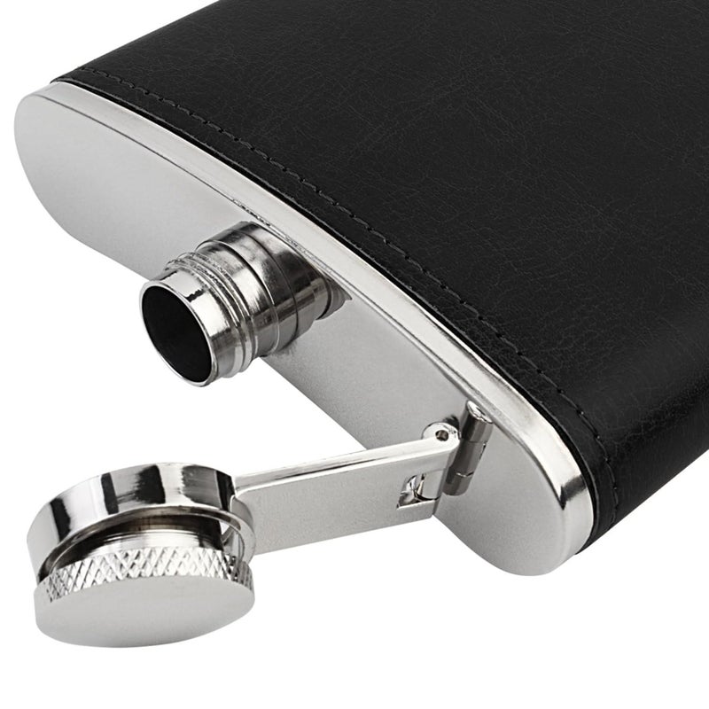 Jonquin Stainless Steel/Faux Leather 7 Oz/207 ml Hip Flask + 2 Shot Glasses + Funnel (NEW-5115) - Image 3