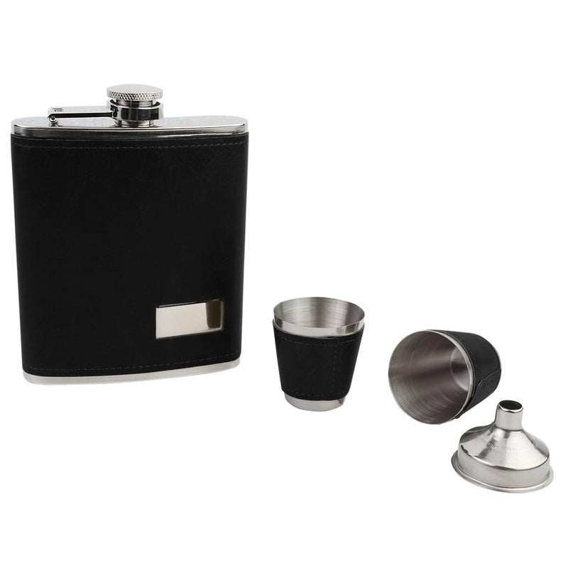 Jonquin Stainless Steel/Faux Leather 7 Oz/207 ml Hip Flask + 2 Shot Glasses + Funnel (NEW-5115) - Image 4