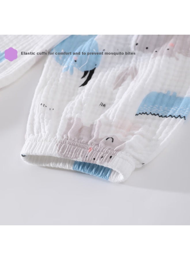 Zisehy Purple Floral Language Boys' Cotton Yarn Pajamas Children's Homewear Spring Autumn Set White 140 - Image 2