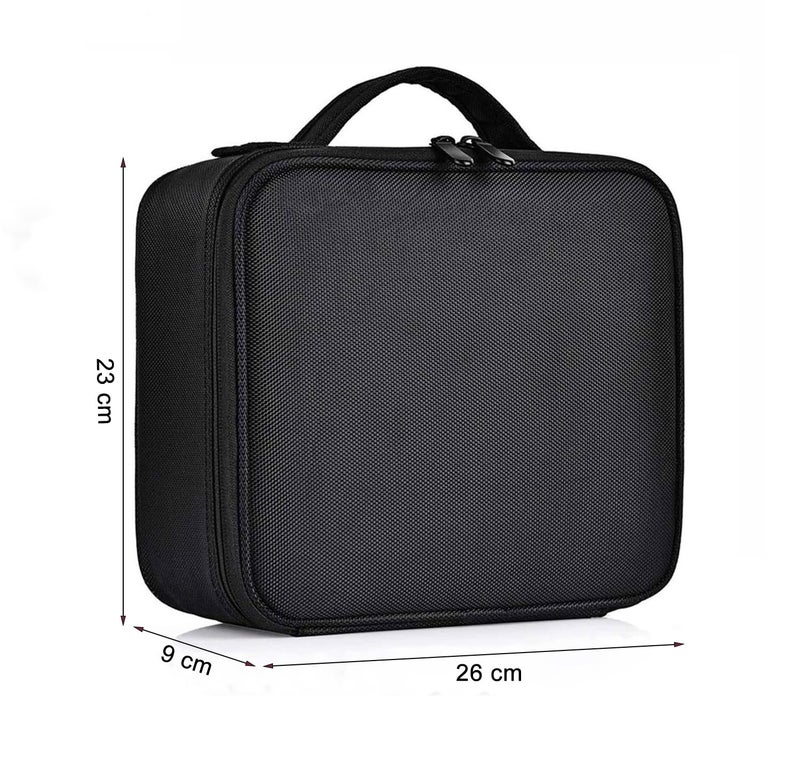 INOVERA (LABEL) Nylon Makeup Organizer Bag for Women, Girls & Bride - Travel Cosmetic Kit Storage Organiser - Toiletry Vanity Box with Adjustable Compartment, 26l x 23b x 9h cm (Black) - Image 2