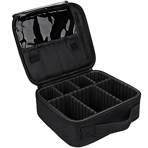 INOVERA (LABEL) Nylon Makeup Organizer Bag for Women, Girls & Bride - Travel Cosmetic Kit Storage Organiser - Toiletry Vanity Box with Adjustable Compartment, 26l x 23b x 9h cm (Black) - Image 1