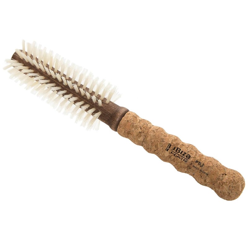 Ibiza Hair Round Boar Bristle Brush B Series  Blonde Bristles with Cork Handle  Ideal for Color Treated  Fine Hair  Adds Texture  Shine