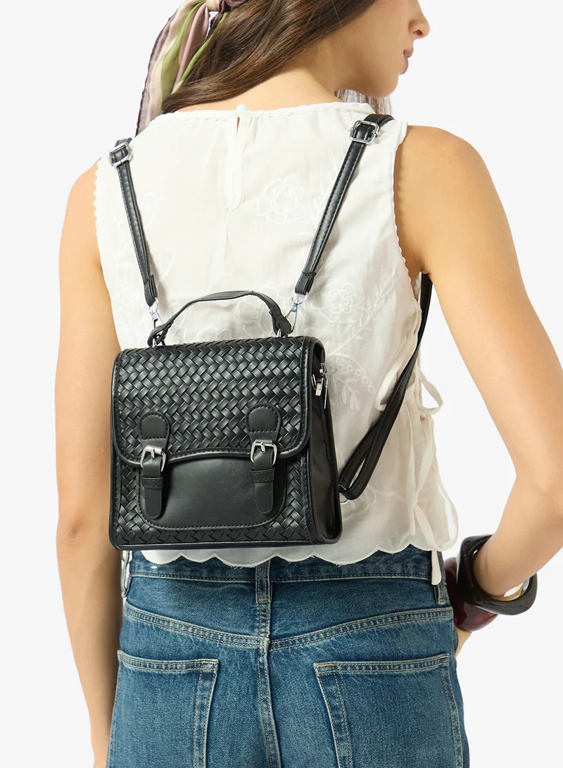 Ella Brown Textured Messenger Backpack For School And Travel