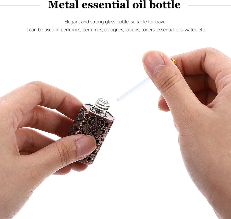 OSALADI Vintage Perfume Bottle 3Ml Hollow Metal Refillable Essential Oil Spray Container Leak-Proof Travel Glass Vial with Decorative Flower Engraving - Image 4
