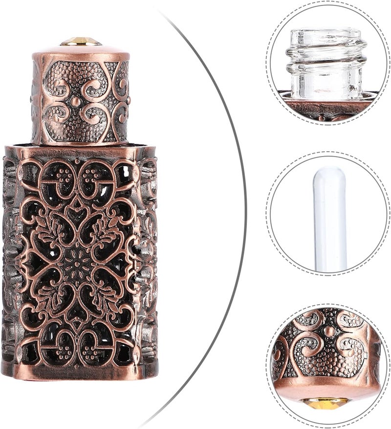 OSALADI Vintage Perfume Bottle 3Ml Hollow Metal Refillable Essential Oil Spray Container Leak-Proof Travel Glass Vial with Decorative Flower Engraving - Image 3