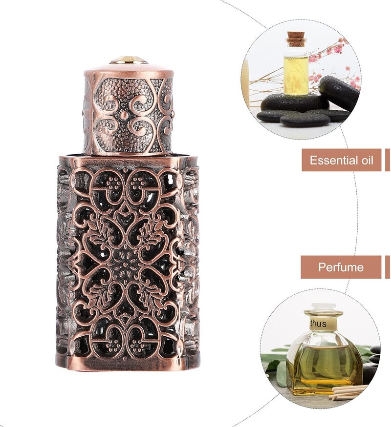 OSALADI Vintage Perfume Bottle 3Ml Hollow Metal Refillable Essential Oil Spray Container Leak-Proof Travel Glass Vial with Decorative Flower Engraving - Image 2