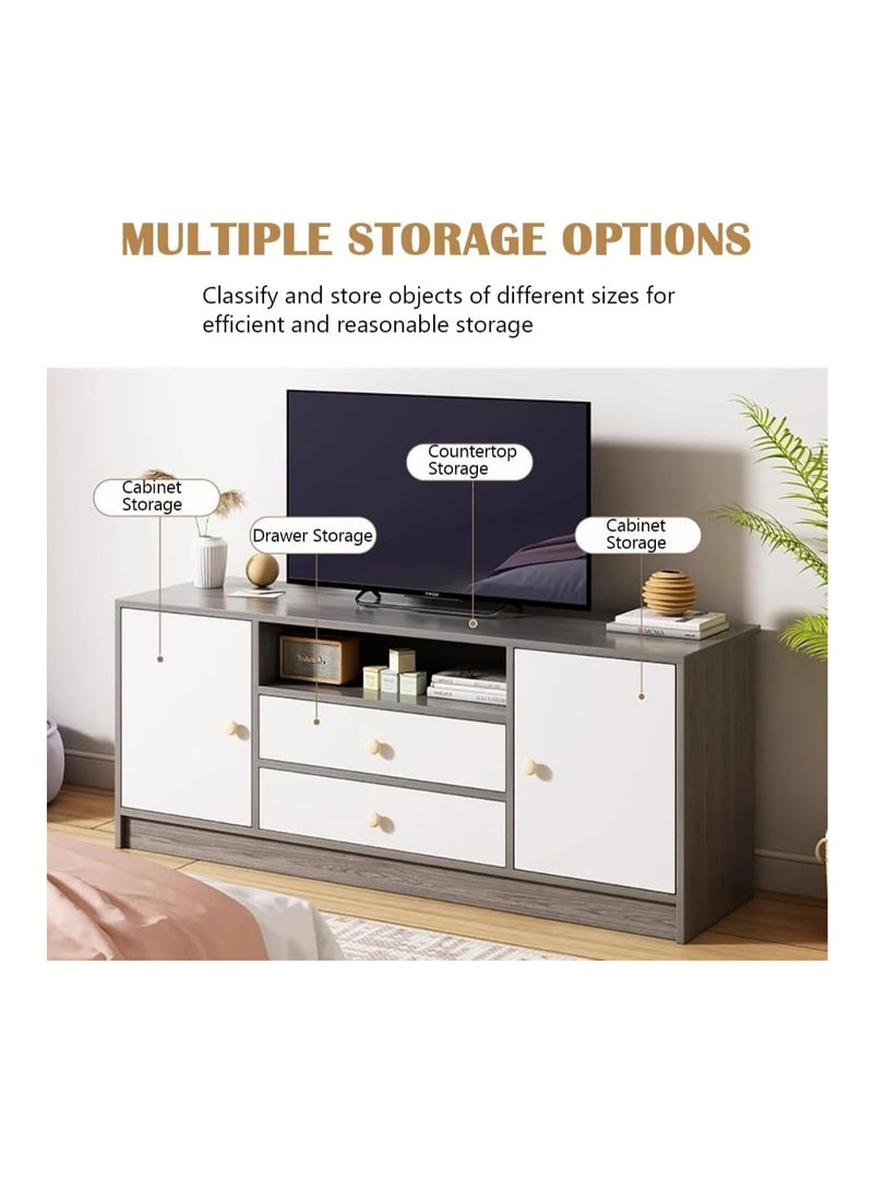  CityRiya-Long خزانة تلفزيون، طاولة تلفزيون، حامل تلفزيون، خزانة تلفزيون بيضاء، خزانة تلفزيون 140 سم مع تخزين وأدراج، طاولة تلفزيون أثاث غرفة المعيشة، حامل تلفزيون، أرفف حامل تخزين الوسائط الحديثة (DSG017-140CM) ) - Image 5