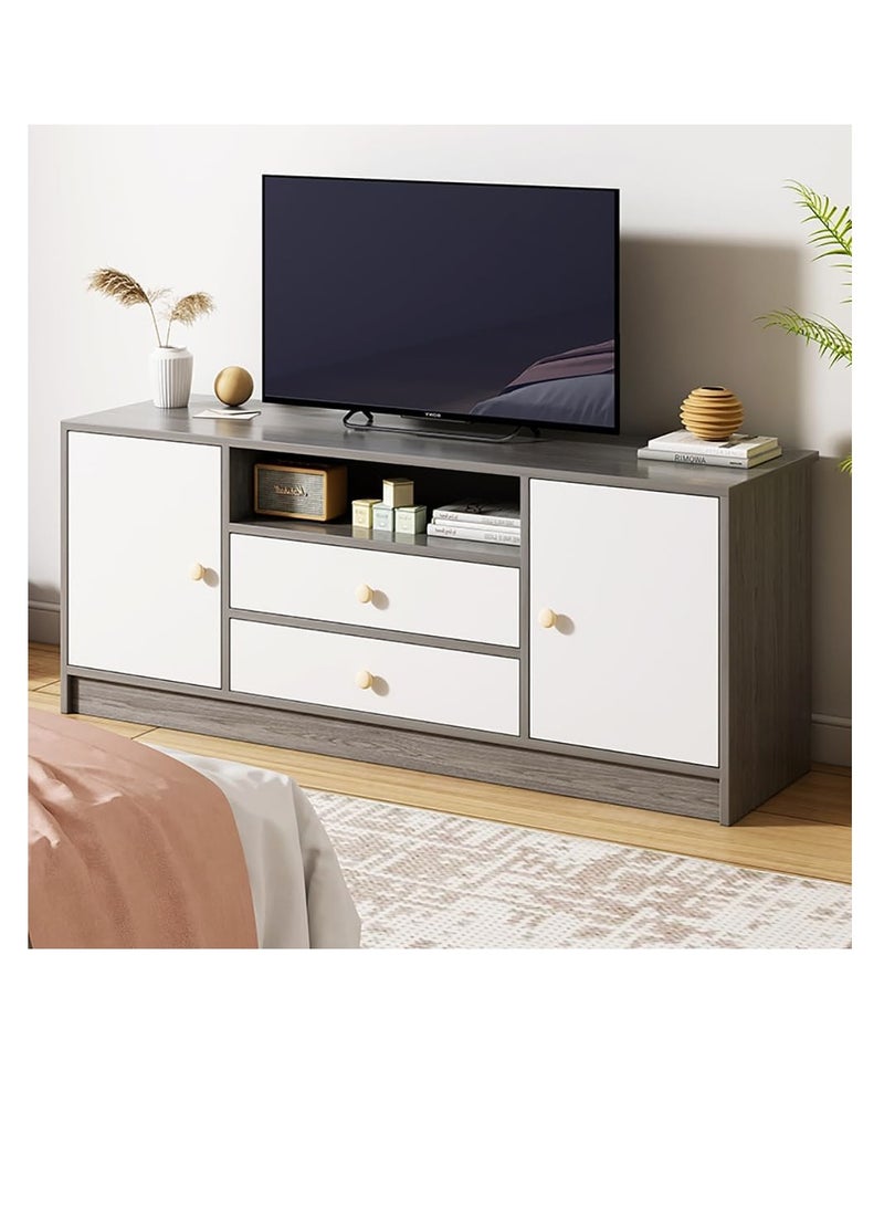  CityRiya-Long خزانة تلفزيون، طاولة تلفزيون، حامل تلفزيون، خزانة تلفزيون بيضاء، خزانة تلفزيون 140 سم مع تخزين وأدراج، طاولة تلفزيون أثاث غرفة المعيشة، حامل تلفزيون، أرفف حامل تخزين الوسائط الحديثة (DSG017-140CM) ) - Image 1