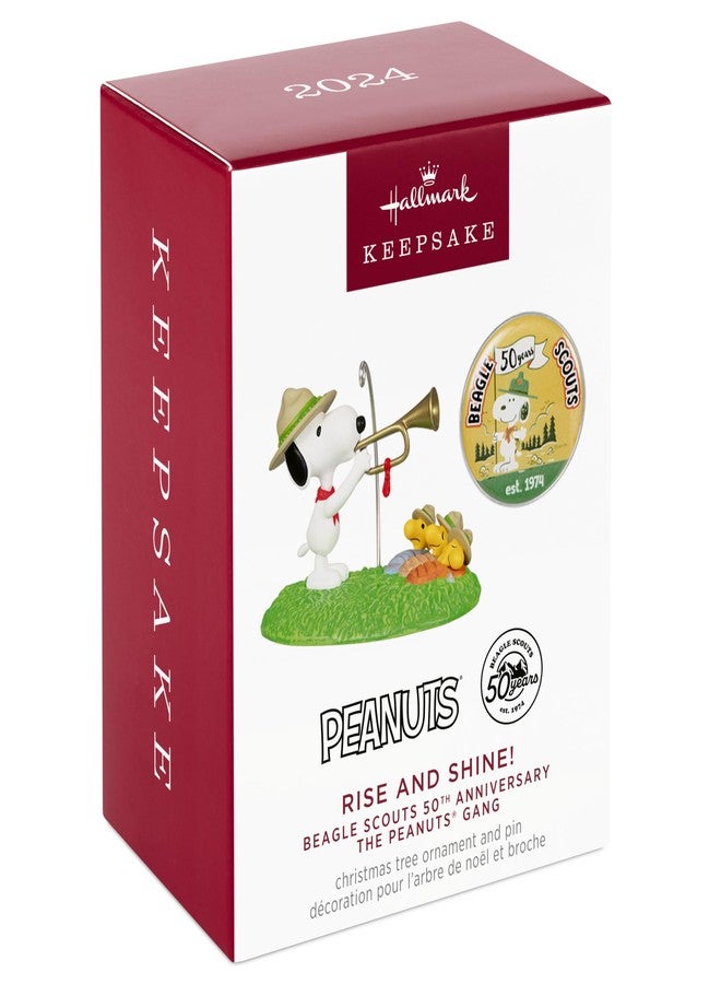 Hallmark Keepsake Peanuts Christmas Ornament (Beagle Scouts 50th Anniversary Rise and Shine!) with Pin - Image 3