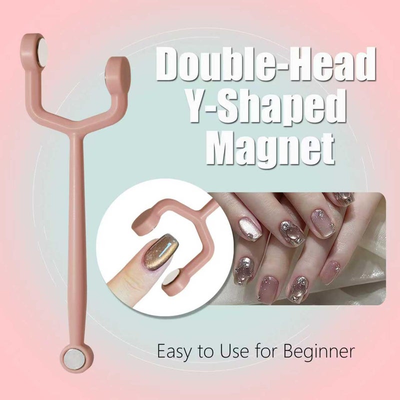 Dr.nail Nail Magnet for Cat Eye Gel Nail Polish, 3 in 1 Wooden Handle Cat Eye Magnet Y-Shaped Double Head Magnetic Nail Tools 2 Heart & 2 French Cateye Magnet for Nails Art DIY Home - Image 3