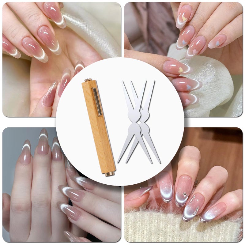 Dr.nail Nail Magnet for Cat Eye Gel Nail Polish, 3 in 1 Wooden Handle Cat Eye Magnet Y-Shaped Double Head Magnetic Nail Tools 2 Heart & 2 French Cateye Magnet for Nails Art DIY Home - Image 4