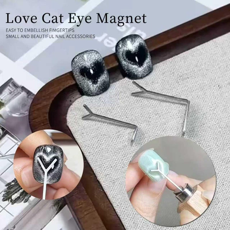 Dr.nail Nail Magnet for Cat Eye Gel Nail Polish, 3 in 1 Wooden Handle Cat Eye Magnet Y-Shaped Double Head Magnetic Nail Tools 2 Heart & 2 French Cateye Magnet for Nails Art DIY Home - Image 5