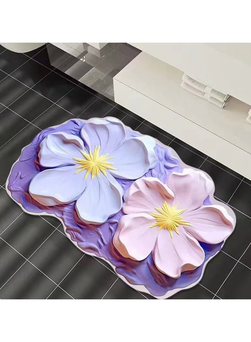 40x60cm3D Visual Flower Floor Mat Technology Velvet Bathroom Water-Absorbing Quick-Drying Mat Household Bathroom Special-Shaped Decorative Foot Mat ( Flower-7) - Image 2