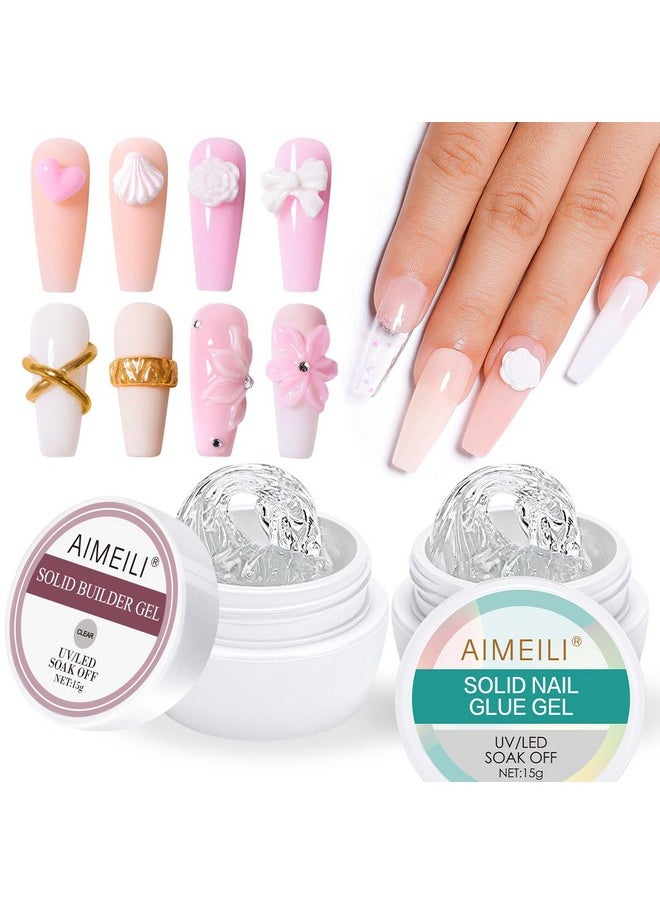 AIMEILI 2Pcs Solid Nail Gel Glue For Soft Gel Nail Tips Acrylic Nail Tips Hema Free Solid Builder Nail Gel For Nail Strengthen Nail Art  - Image 1