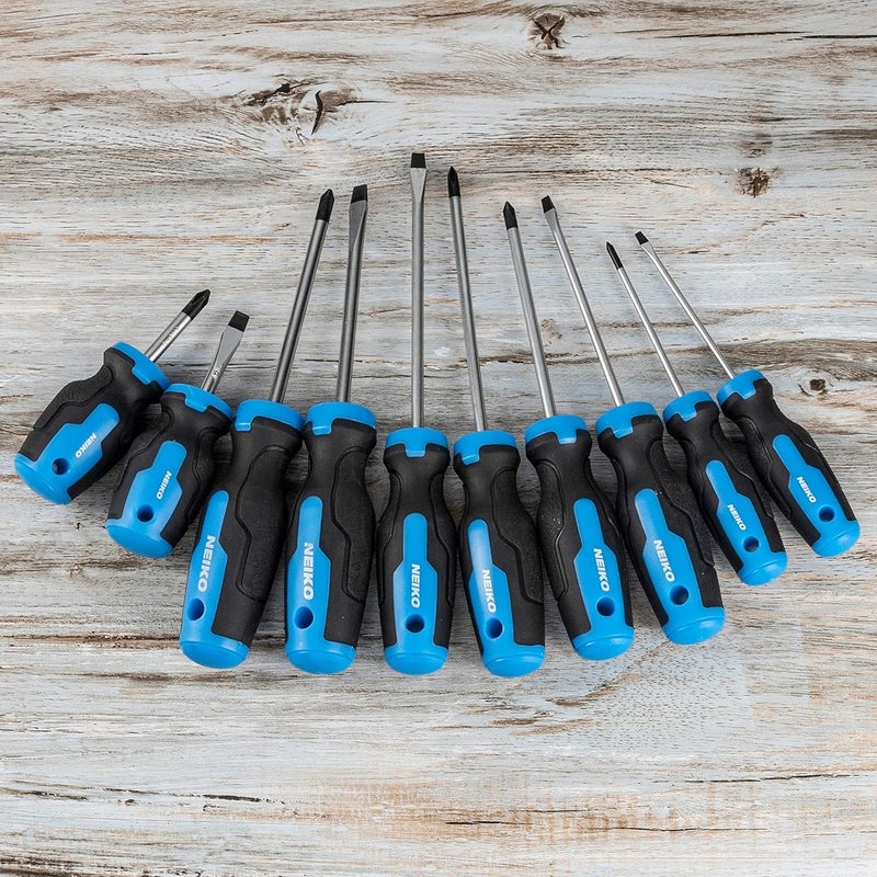 Neiko 01378A Magnetic Screwdriver Set | 10 Piece | Phillips & Flathead | Heat Treated Chrome Vanadium Steel | Slotted Head Tip with Non-Slip Cushioned Handle Grips | Small Screw Driver Tool Kit - Image 5