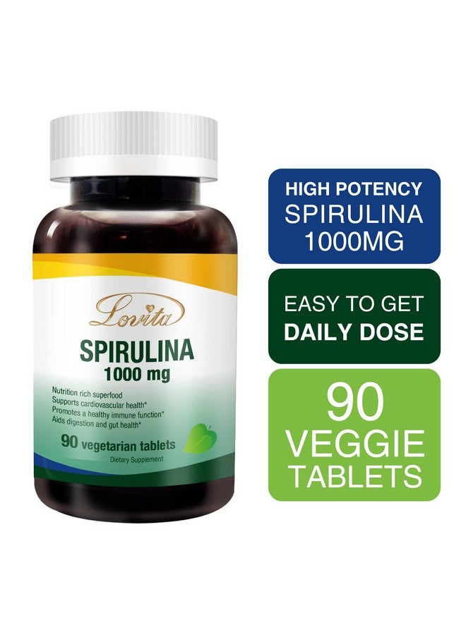 Lovita أقراص سبيرولينا 3000 ملغ سبيرولينا عضوية 1000 ملغ لكل قرص فيتامينات متعددة طبيعية غذاء خارق 100% نباتي غير مشع 90 قرص نباتي - Image 3
