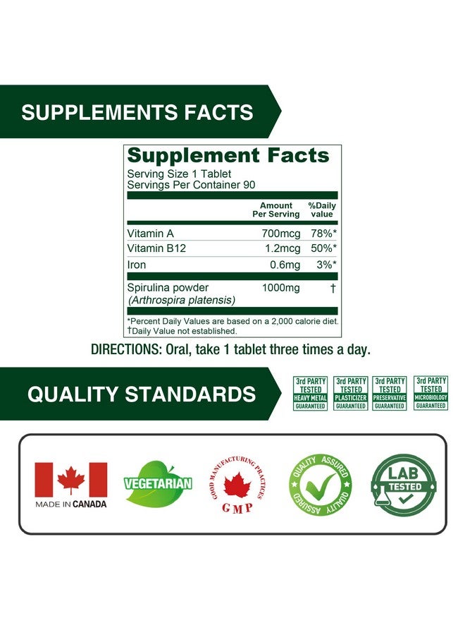 Lovita أقراص سبيرولينا 3000 ملغ سبيرولينا عضوية 1000 ملغ لكل قرص فيتامينات متعددة طبيعية غذاء خارق 100% نباتي غير مشع 90 قرص نباتي - Image 5