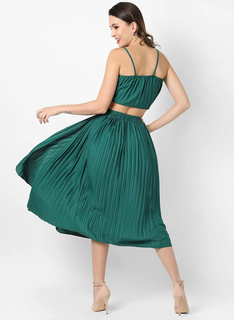 PINACOLADA Women's Forest Green Pleated Co-Ord Set