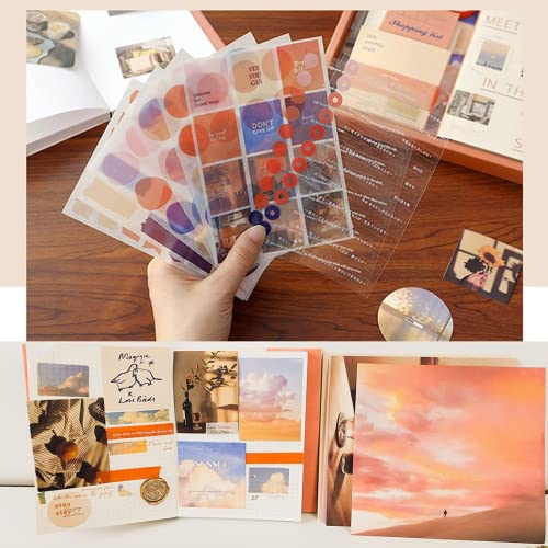 The AutoStory Scrapbook Set A6 Junk Journaling Notebook Aesthetic Stickers Decorative Paper Washi Tape DIY Craft Art Diary Planner Decor Memory Book Gift for Women Teens Girls (Until Sunset, Orange) - Image 5