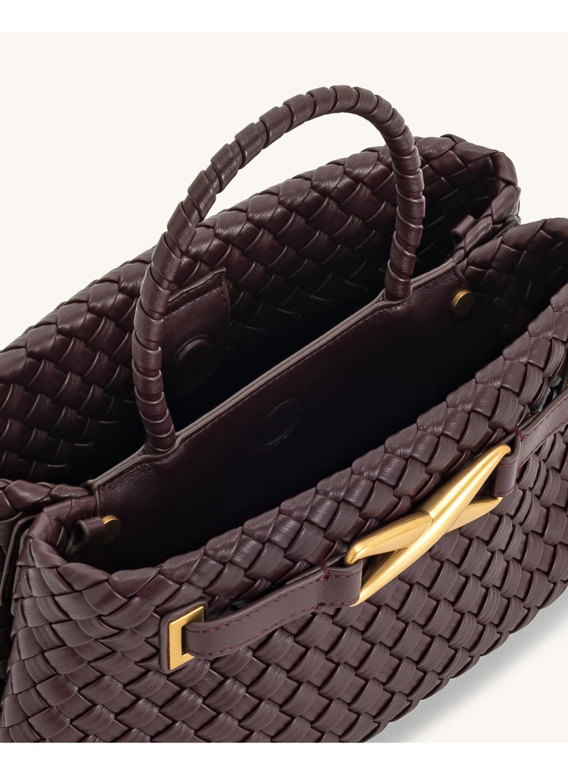 JW PEI Fashionable Versatile Woven Bag, Large Capacity Women's Handbag Shoulder Bag（Wine Red） - Image 3