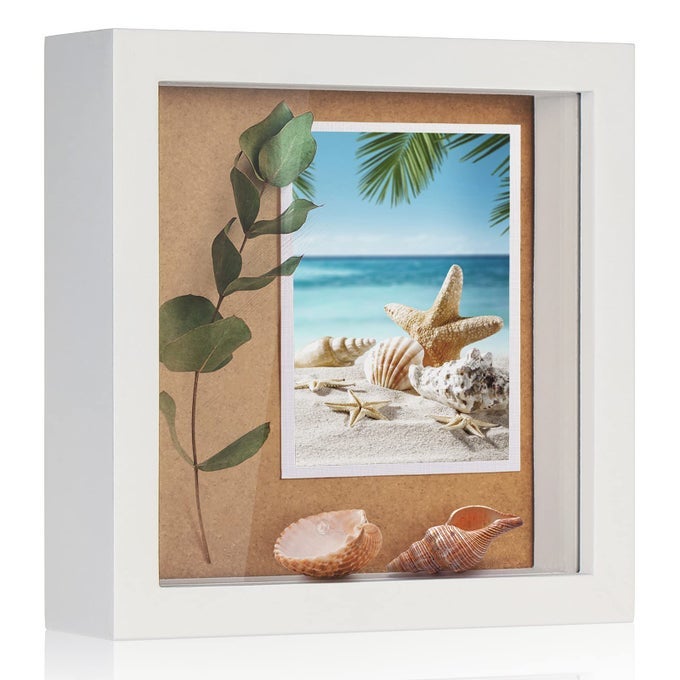 TJMOREE SMALL SHADOW BOX FRAME 5 X 5 SHADOWBOX DISPLAY CASE WOODEN PICTURE FRAME WITH GLASS WEDDING MEMORABILIA MEDALS PHOTOS FOR WALL AND TABLETOP WHITE