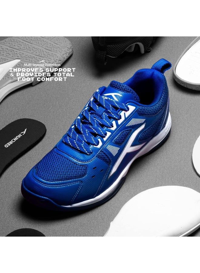 HUNDRED Raze Badminton Shoes (Non Marking) | Lightweight & Durable | X-Cushion, Active Grip Sole, Toe Assist (Blue/White, 11UK) - Image 2