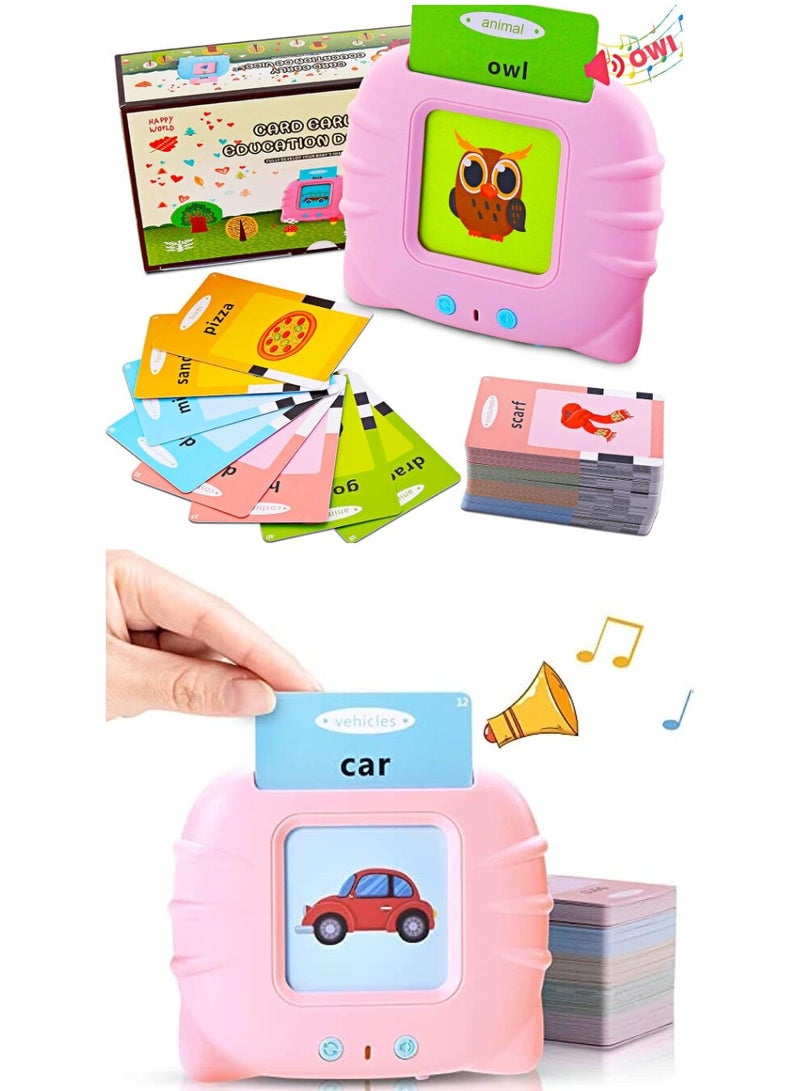 2Pcs Educational Toy For Kids Listen and Learn Literacy Audible Flash Cards For Toddlers 1 2 3 4 5 6 Years Old Boys Girls Flashcards Device With 112 pcs Double Sided Cards 224 Words Pink Reader  - Image 1