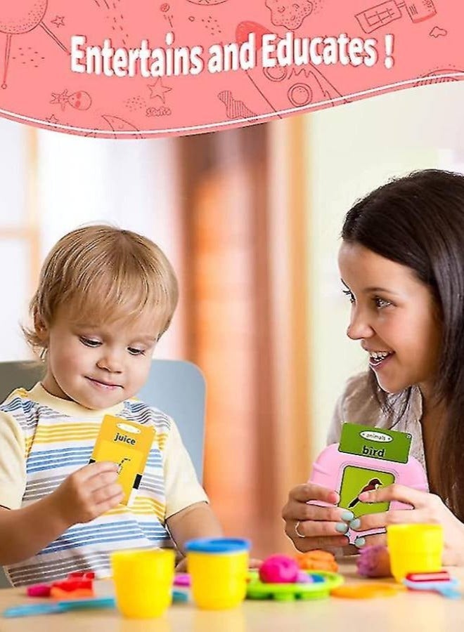 2Pcs Educational Toy For Kids Listen and Learn Literacy Audible Flash Cards For Toddlers 1 2 3 4 5 6 Years Old Boys Girls Flashcards Device With 112 pcs Double Sided Cards 224 Words Pink Reader  - Image 5