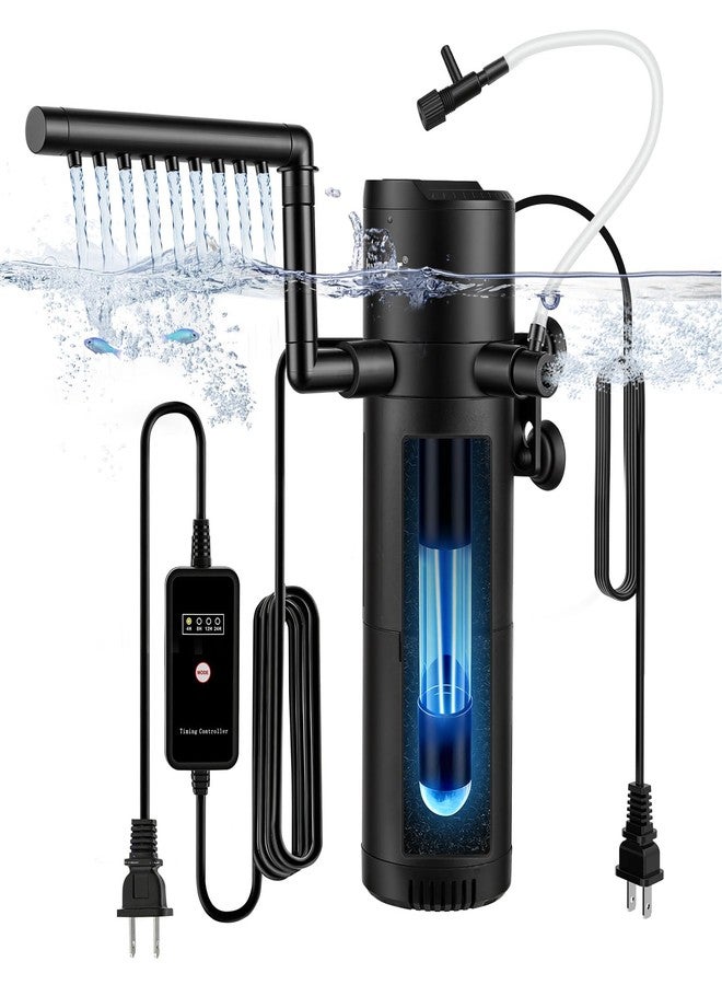 hygger Aquarium U-V Filter with Filter Sponge, U-V Light & Timer, Submersible Pump Filter for Green Water Clean, Internal Filter with Aeration & Rainfall for Fish Tank - Image 1