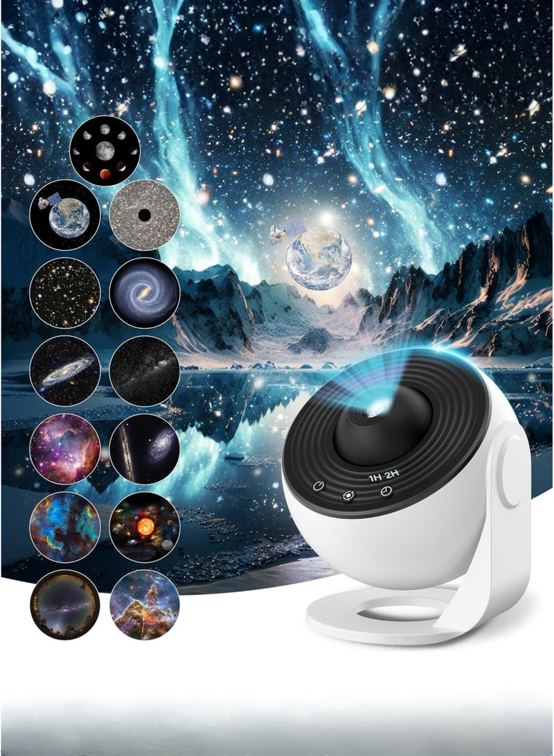 Sunshine Trade World 13-in-1 Galaxy Night Light Star Projector Lamp with 12 Film Discs | LED Rotating Star & Galaxy Projection | Kids Night Light for Bedroom, Home Theater, Party & Living Room Decor | Soothing Sleep Lamp for Children | White - Image 1