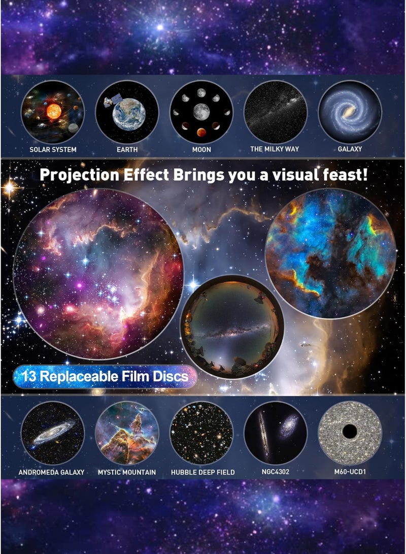 Sunshine Trade World 13-in-1 Galaxy Night Light Star Projector Lamp with 12 Film Discs | LED Rotating Star & Galaxy Projection | Kids Night Light for Bedroom, Home Theater, Party & Living Room Decor | Soothing Sleep Lamp for Children | White - Image 2