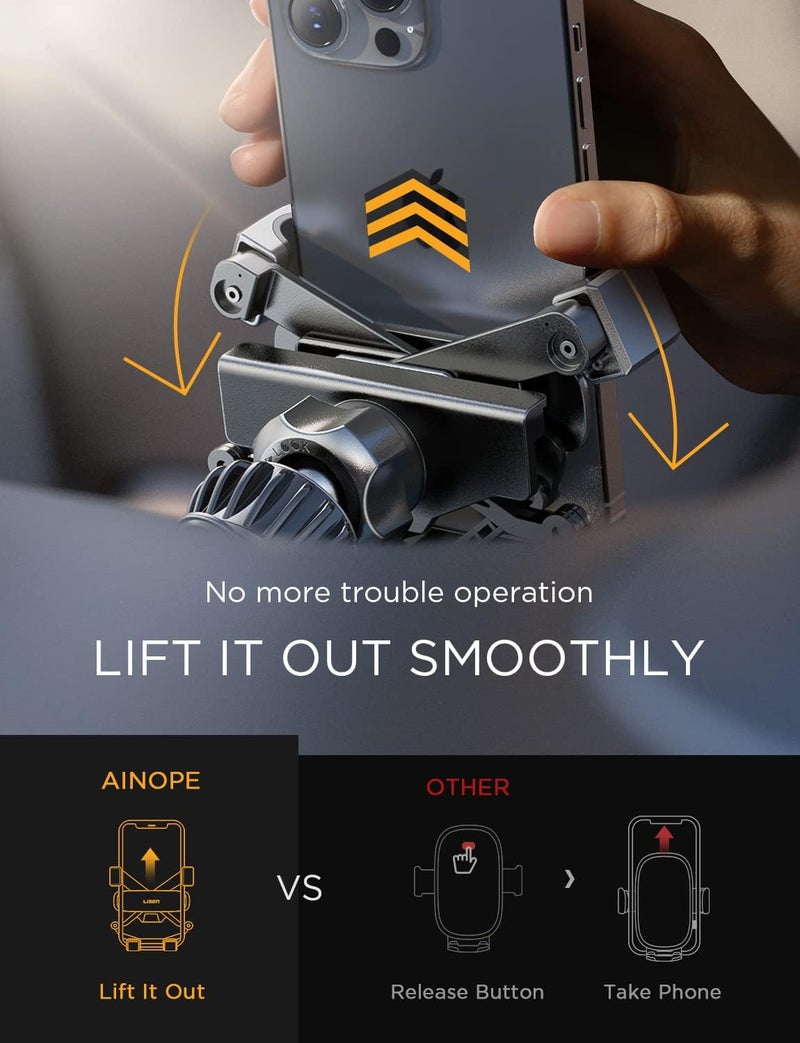 Ainope Car Phone Holder Mount Vent 2025 Gravity Air Vent Phone Holders for Your Car for iPhone 16 Pro Max with Vent Clip Hand Free Cell Phone Car Mount Holder for iPhone 15 Plus Samsung Silver - Image 3