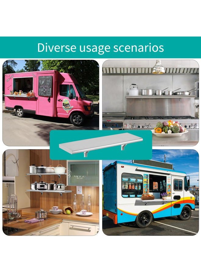 Picesa Concession Shelf 48"L x 12"W，22 gauge ASTM 304 Stainless Steel Folding Serving Food Shelf ，Wall Mount Shelving , Stainless Steel Shelf For Food Truck, grill area,BBQ working table, Restaurant .NSF - Image 5