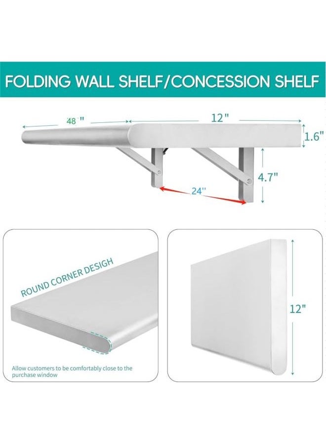 Picesa Concession Shelf 48"L x 12"W，22 gauge ASTM 304 Stainless Steel Folding Serving Food Shelf ，Wall Mount Shelving , Stainless Steel Shelf For Food Truck, grill area,BBQ working table, Restaurant .NSF - Image 2