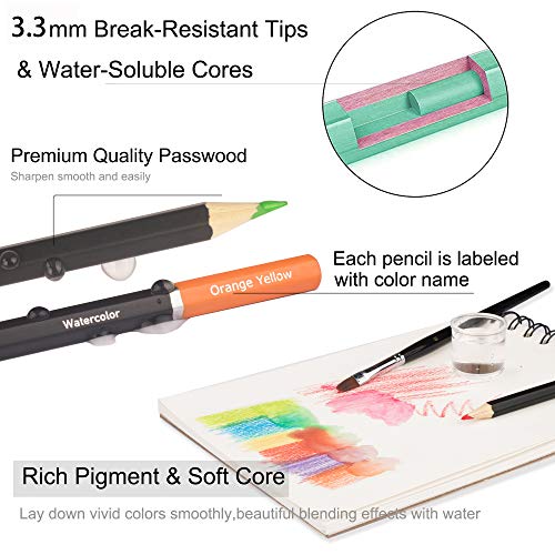 KALOUR Professional Watercolor Pencils with 2 Brush - 72 Colors - Beautiful Blending Effects with Wet or Dry - Ideal for Coloring Book - Water Soluble Pencils for Kids Adults Beginners - Image 2