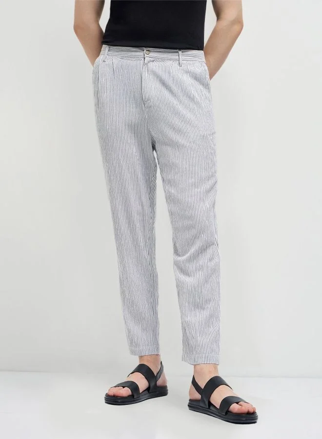 THE BEAR HOUSE Men's Striped Slim Fit Casual Trousers with Elasticated Waistband Versatile Office and Travel Pants Comfortable Fit for Everyday Use Easy to Style Bottomwear for Work Weekend and Outings