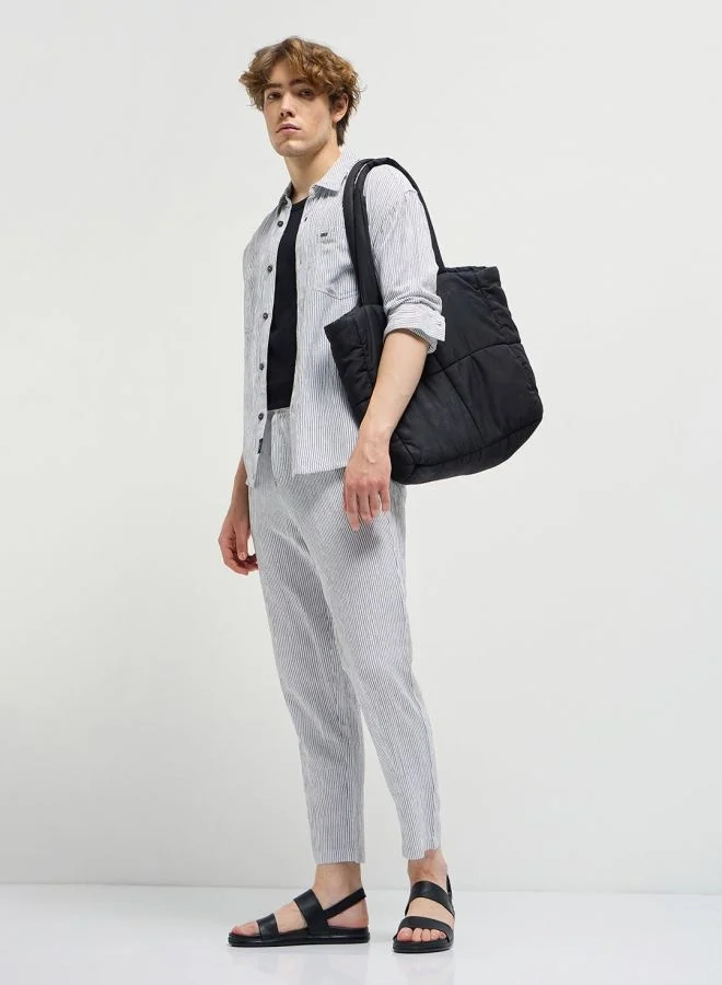 THE BEAR HOUSE Men's Striped Slim Fit Casual Trousers with Elasticated Waistband Versatile Office and Travel Pants Comfortable Fit for Everyday Use Easy to Style Bottomwear for Work Weekend and Outings