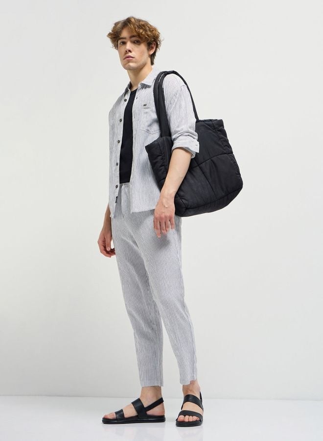 THE BEAR HOUSE Men's White Striped Slim Fit Casual Trousers with Elasticated Waistband Versatile Office and Travel Pants Comfortable Fit for Everyday Use Easy to Style Bottomwear for Work Weekend and Outings - Image 5