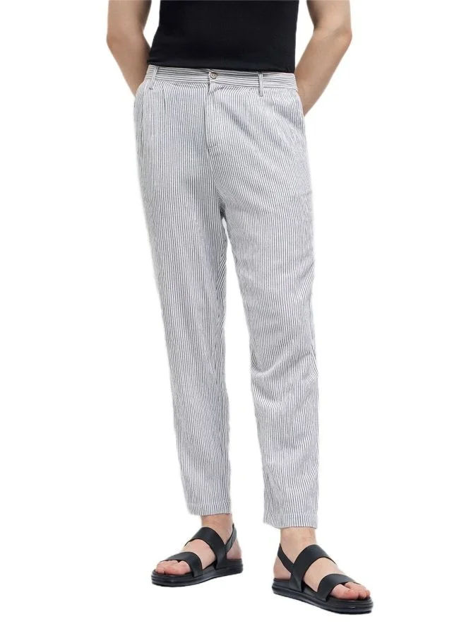 THE BEAR HOUSE Men's Striped Slim Fit Casual Trousers with Elasticated Waistband Versatile Office and Travel Pants Comfortable Fit for Everyday Use Easy to Style Bottomwear for Work Weekend and Outings