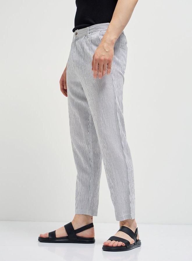 THE BEAR HOUSE Men's White Striped Slim Fit Casual Trousers with Elasticated Waistband Versatile Office and Travel Pants Comfortable Fit for Everyday Use Easy to Style Bottomwear for Work Weekend and Outings - Image 4