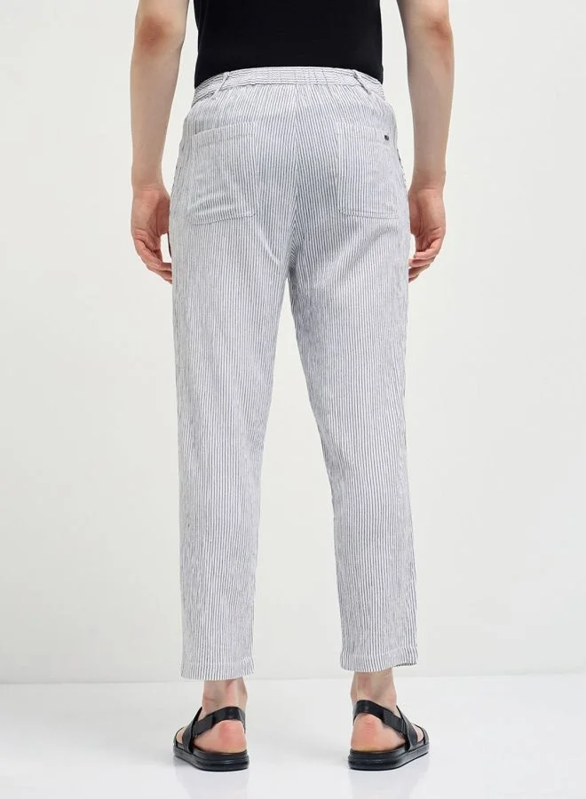 THE BEAR HOUSE Men's Striped Slim Fit Casual Trousers with Elasticated Waistband Versatile Office and Travel Pants Comfortable Fit for Everyday Use Easy to Style Bottomwear for Work Weekend and Outings