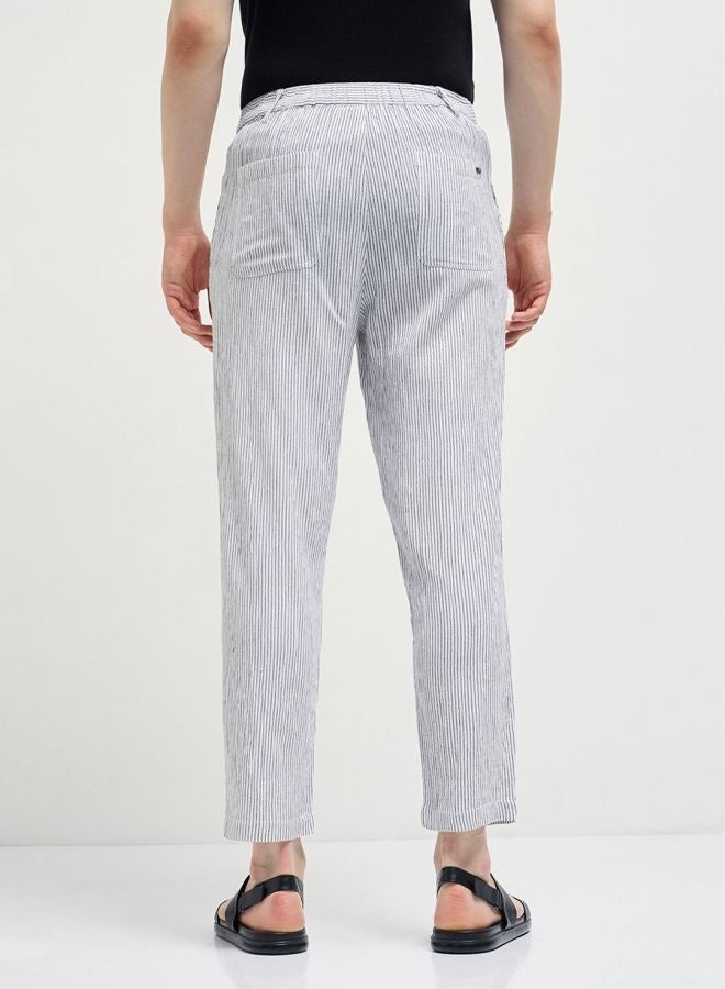 THE BEAR HOUSE Men's White Striped Slim Fit Casual Trousers with Elasticated Waistband Versatile Office and Travel Pants Comfortable Fit for Everyday Use Easy to Style Bottomwear for Work Weekend and Outings - Image 3