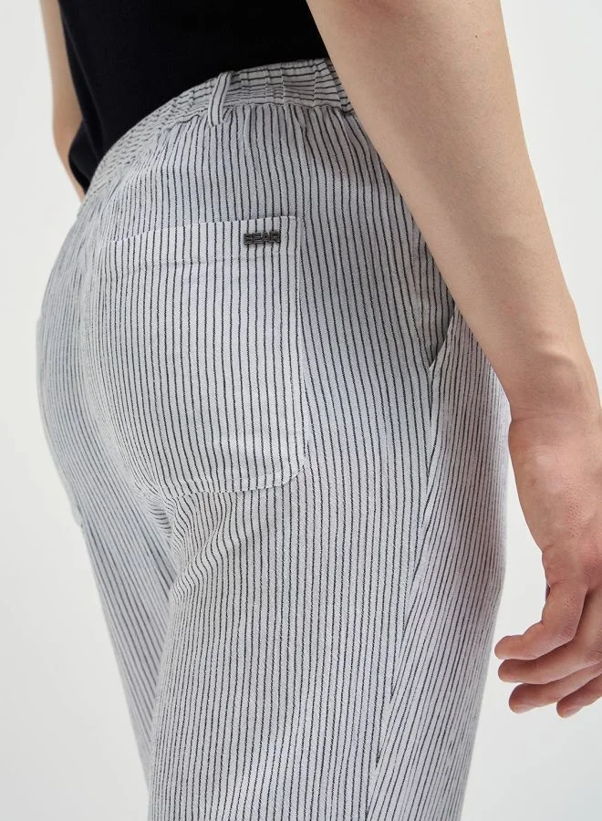 THE BEAR HOUSE Men's Striped Slim Fit Casual Trousers with Elasticated Waistband Versatile Office and Travel Pants Comfortable Fit for Everyday Use Easy to Style Bottomwear for Work Weekend and Outings