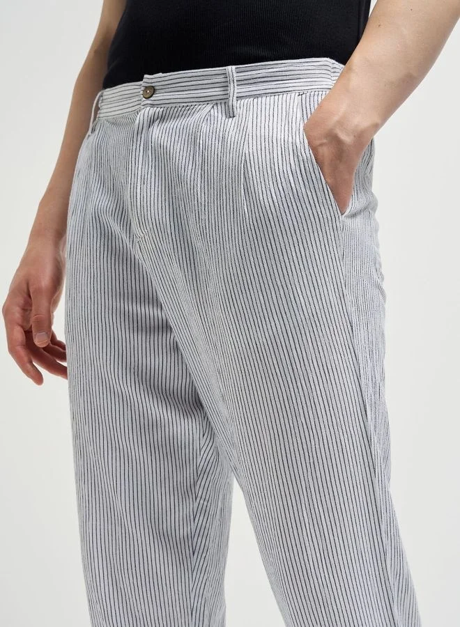 THE BEAR HOUSE Men's Striped Slim Fit Casual Trousers with Elasticated Waistband Versatile Office and Travel Pants Comfortable Fit for Everyday Use Easy to Style Bottomwear for Work Weekend and Outings